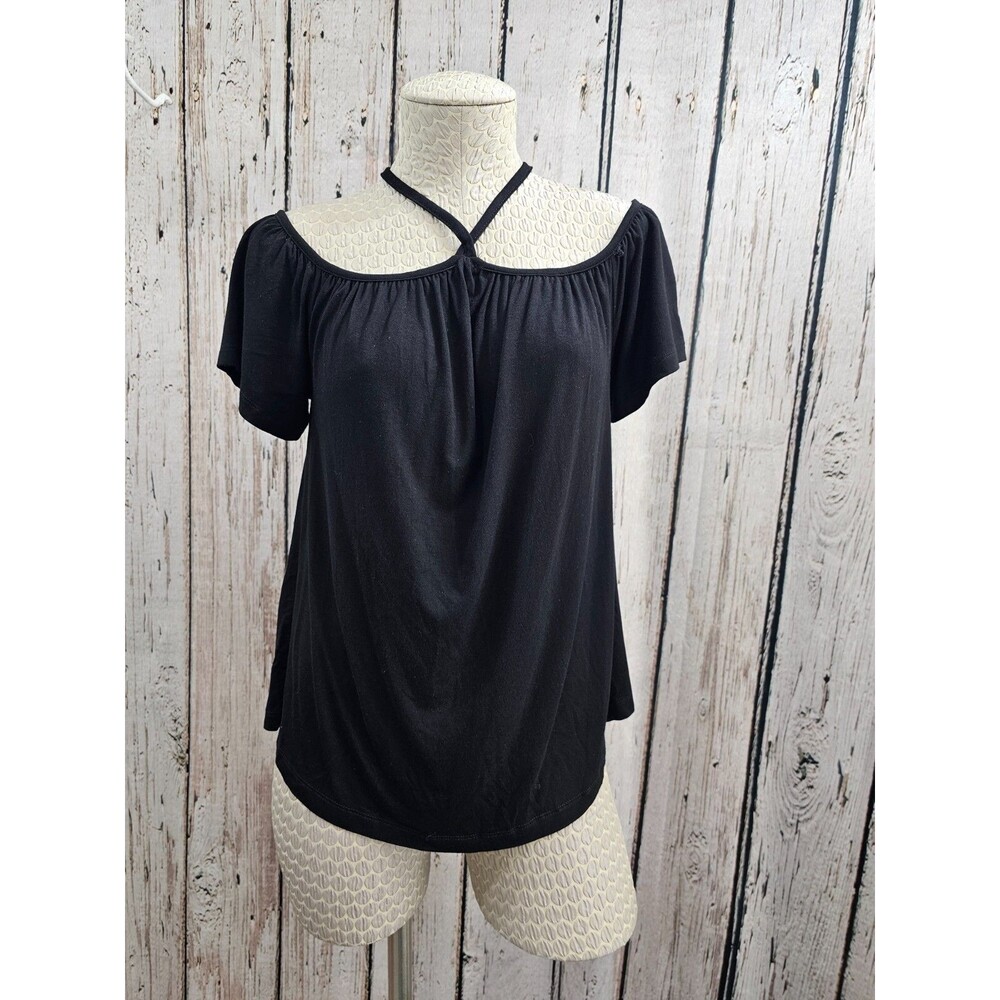 LEMON TART Black Short Sleeve Off Shoulder Blouse Shirt Top Tee Women's M NW‎